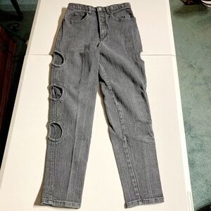 Vintage BeBop Grey Denim Circle Cut-out Jeans Women's Size 9/10 Straight Leg EUC